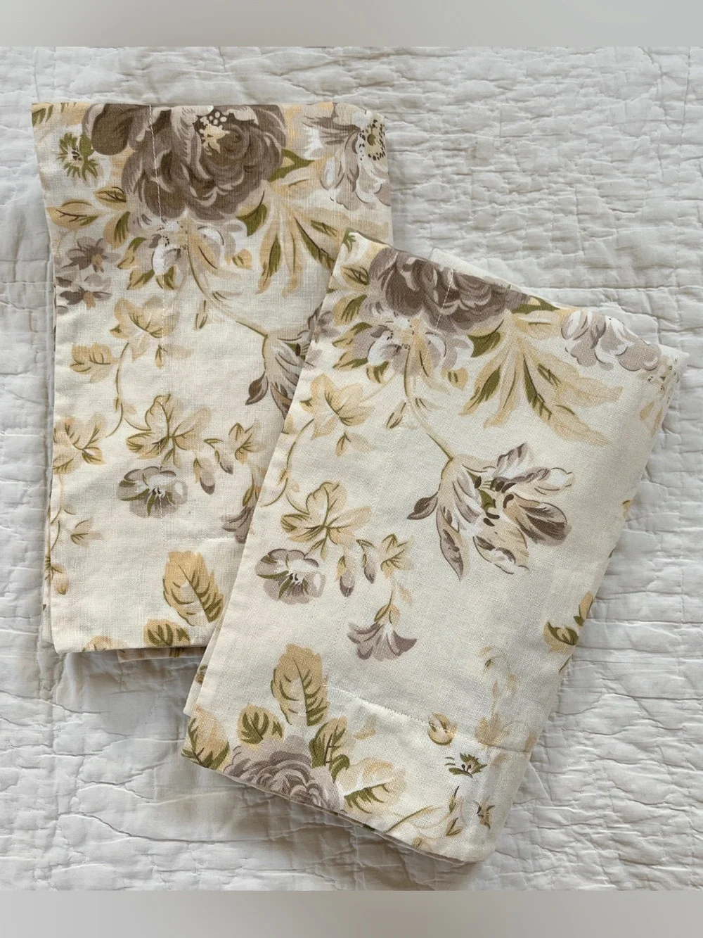 x2 Pottery Barn Hayden Floral Sham Standard Linen Cotton Ivory Beige Floral Rose